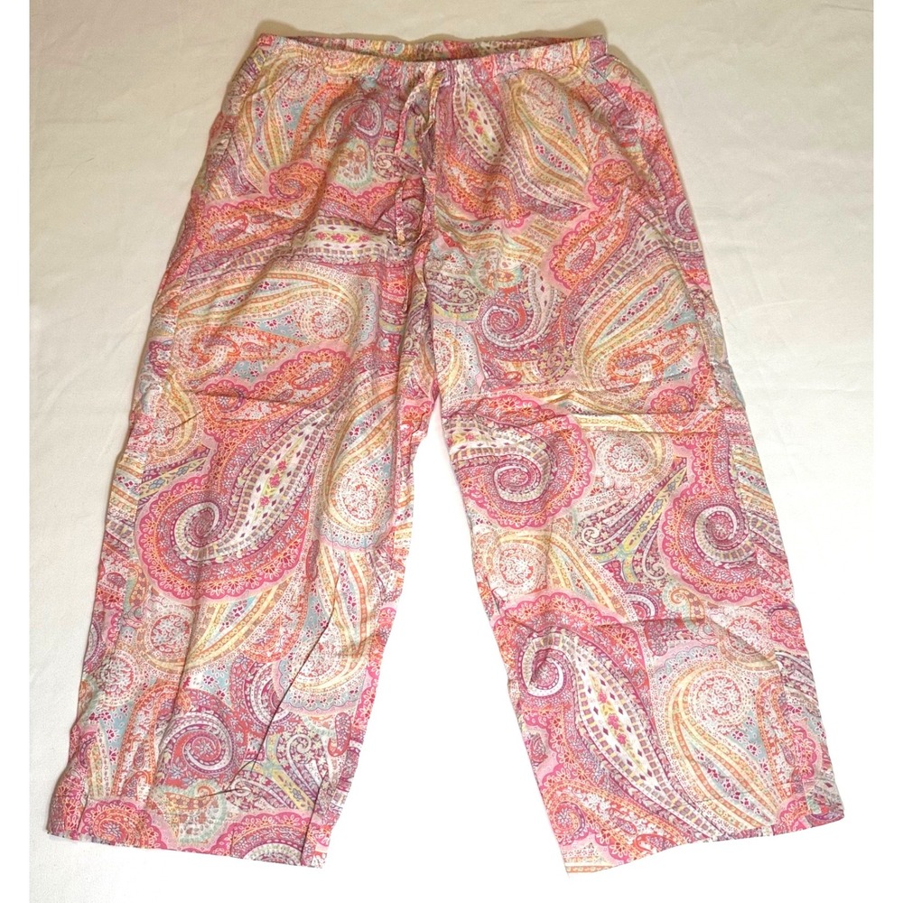 Lauren Ralph Lauren Pink Paisley Pajama Set Women's S 3/4 Sleeve Cropped Pant - Picture 8 of 10
